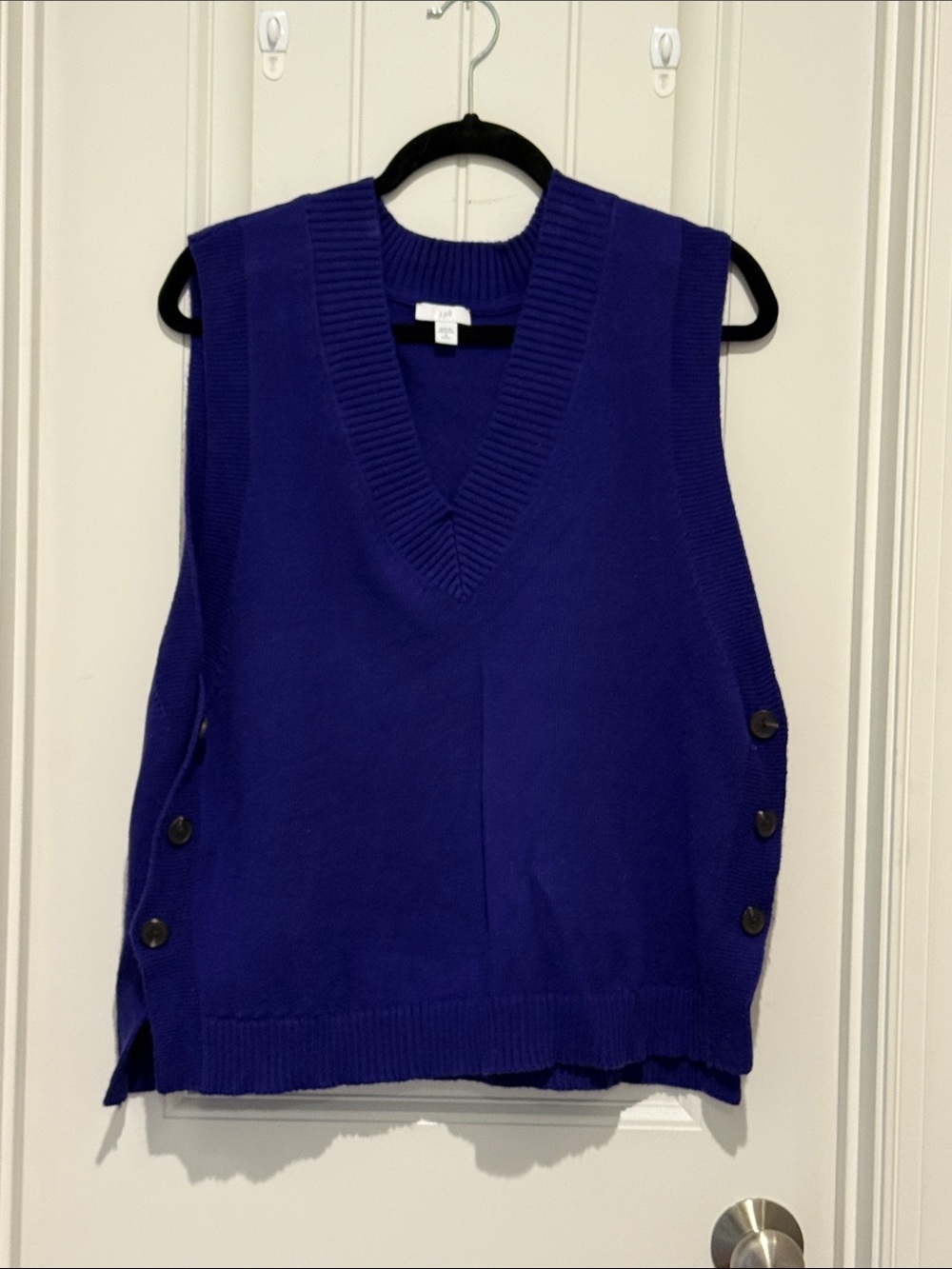 J. Jill Deep Blue V-Neck Sleeveless Sweater Vest with Side Buttons